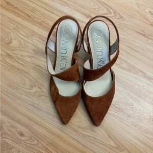 Calvin Klein Brown Suede Slingback Heels